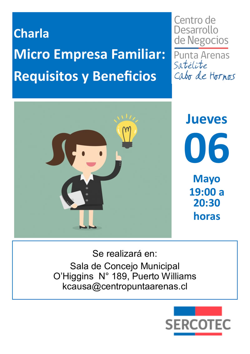 CENTRO DE DESARROLLO DE NEGOCIOS INVITA A PARTICIPAR EN CHARLA “MICRO EMPRESA FAMILIAR: REQUISITOS Y BENEFICIOS”
